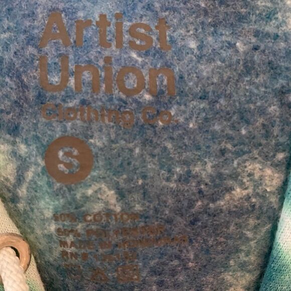 Artist Union Unisex Sz S Turquoise Tie-Dye Drawstring Hoodie Sweatshirt - Picture 4 of 7